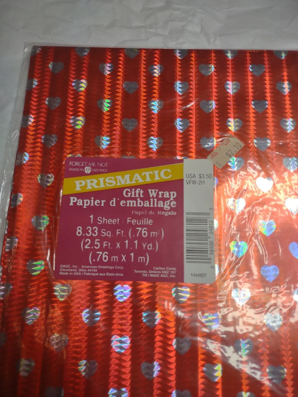 Holographic Heart Gift Wrap Vintage American Greetings